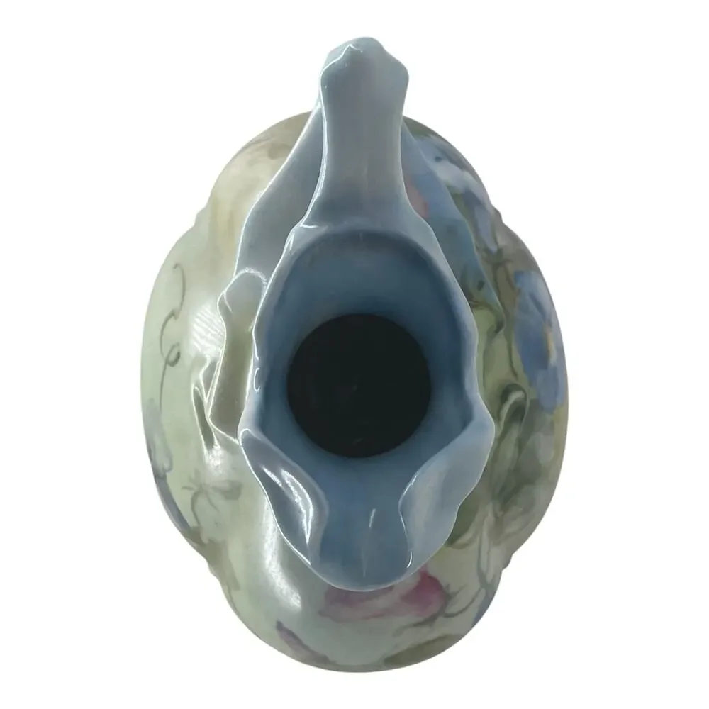 Antique Hand-Painted Porcelain Floral Pitcher Vase Art Nouveau Style 1910 - Picture 4 of 5